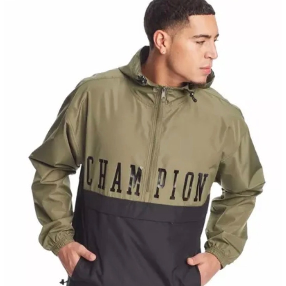 Champion Windbreaker Mens 3XLT Green Black Packable Quarter Zip Gorpcore